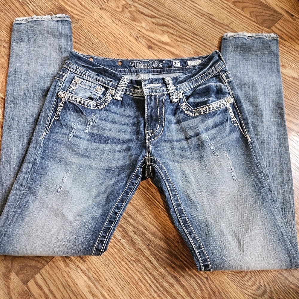 Miss Me Jeans Women 27 Signature‎ Cuffed Skinny Distressed Embroidered 27"